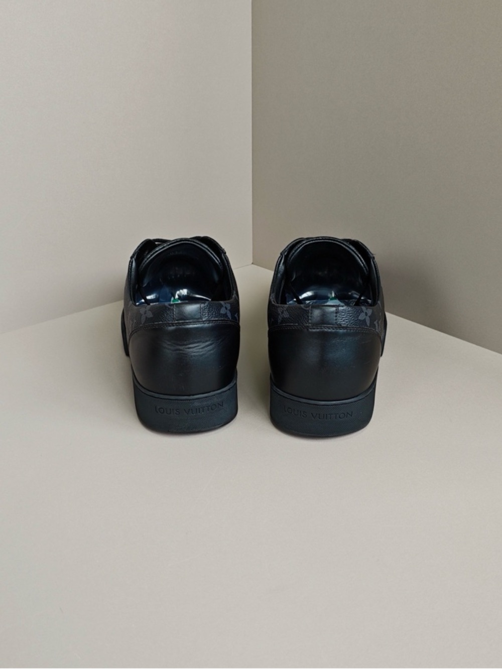 Louis Vuitton Men’s Black Monogram Leather Low-Top Sneakers - Picture 3 of 6